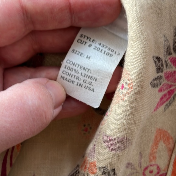 Linen Floral Beige and Pink Women's Top - Picture 4 of 8